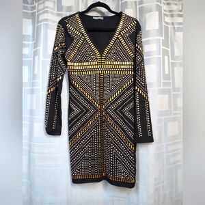 Suzy Shier Black Dress with Gold Accents